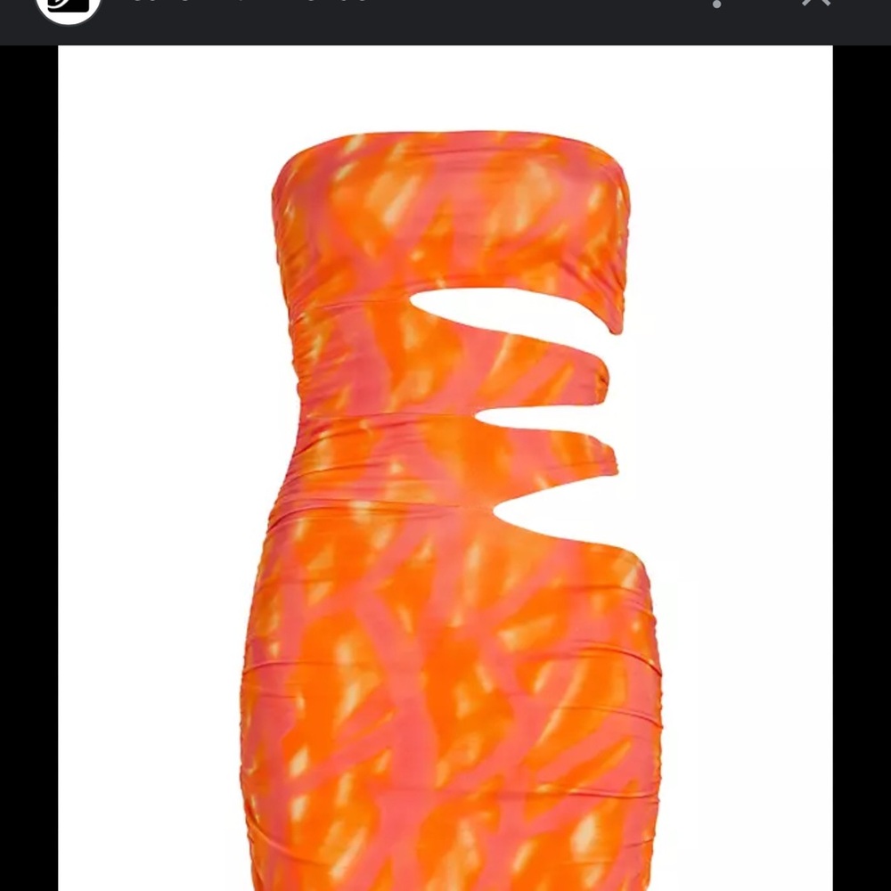Vibrant Orange Asymmetrical Strapless Bodycon Dress